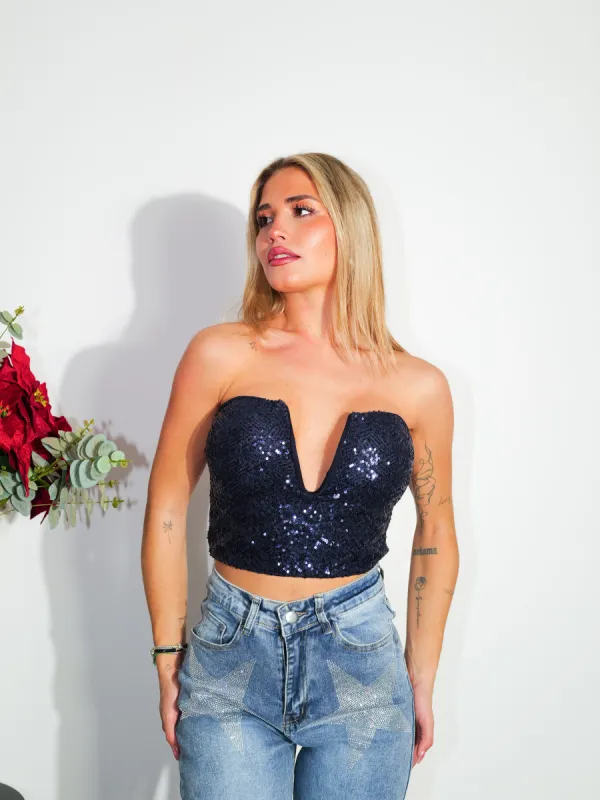 Top banda pico glitter marino sold by Sorellas