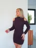 Vestido cuello redondo hombros berenjena sold by Sorellas