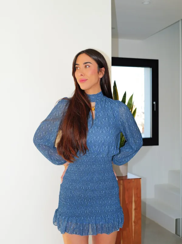 Vestido mangas nido estampado azul sold by Sorellas