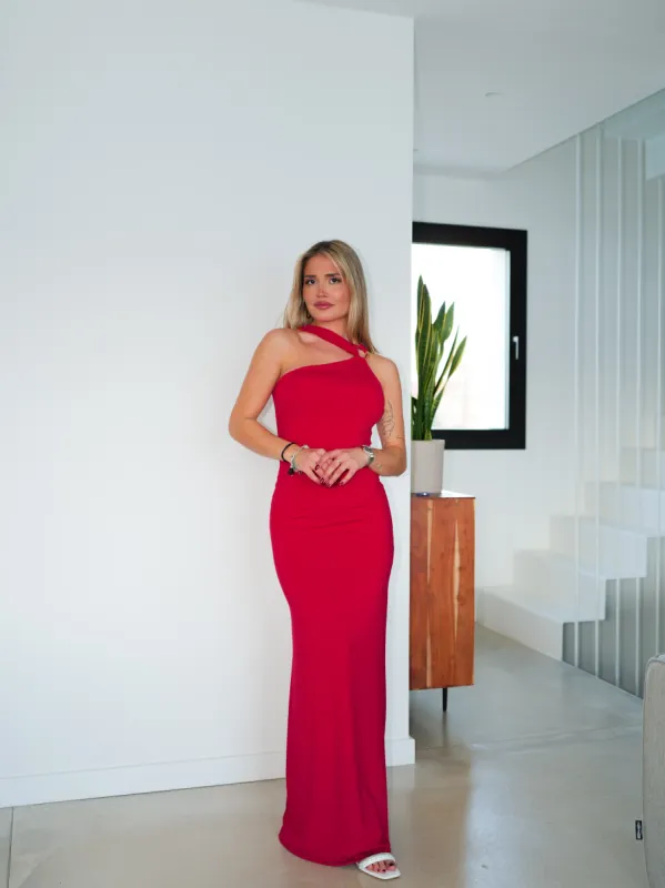 Vestido largo anilla asim burdeos sold by Sorellas