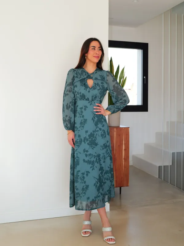 Vestido cuello nudo estampado petróleo sold by Sorellas