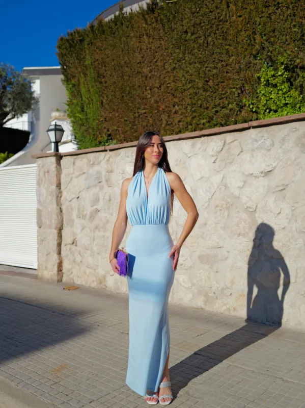 Vestido largo halter cascada cielo sold by Sorellas