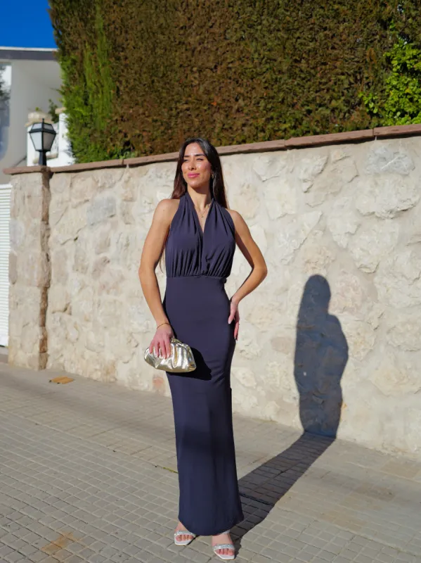 Vestido largo halter cascada marino sold by Sorellas