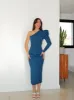 Vestido midi asim manga abullonada petróleo sold by Sorellas