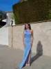Vestido asim satin choker celeste sold by Sorellas