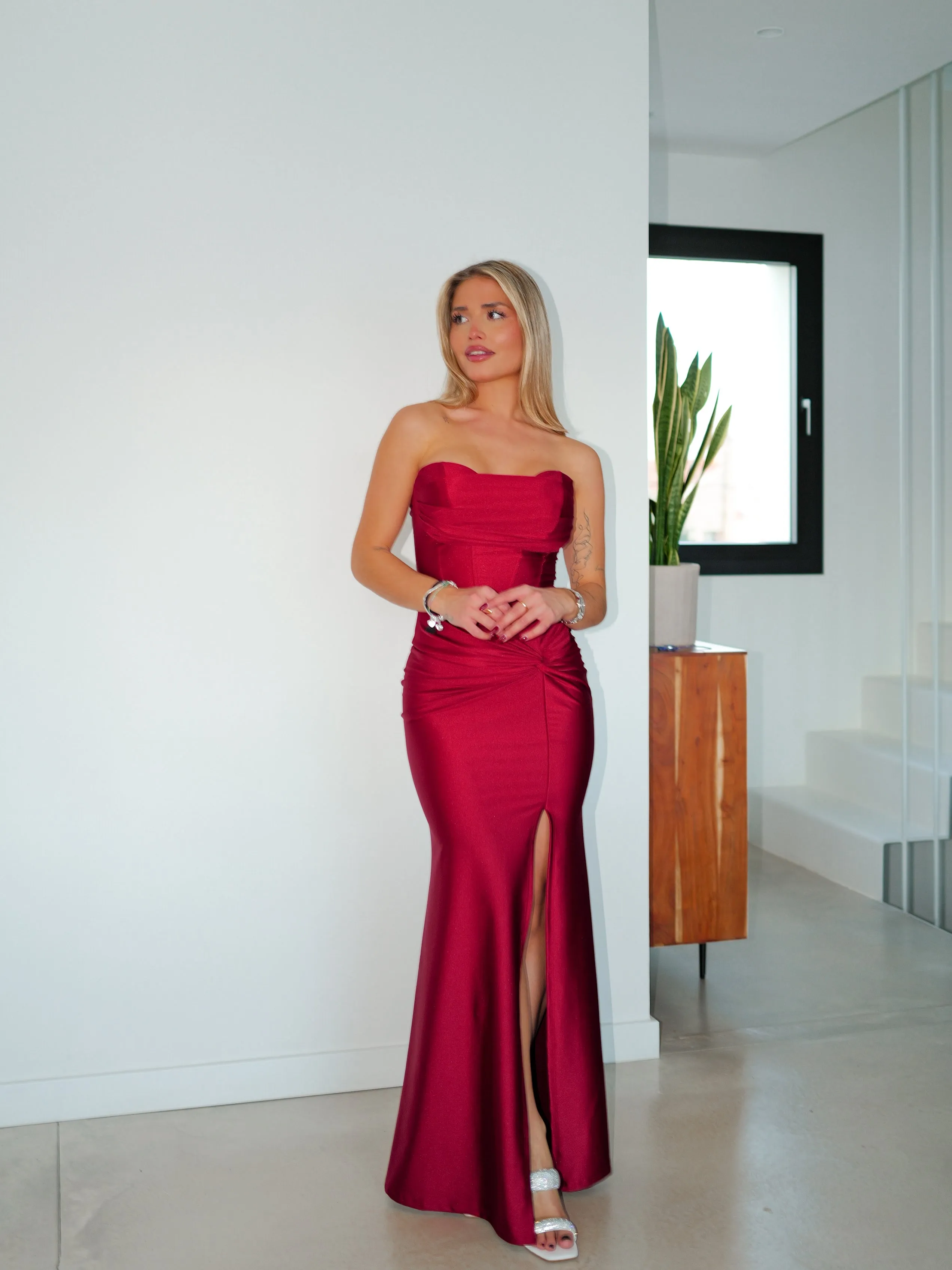 Vestido corsé banda corazón nudo burdeos sold by Sorellas