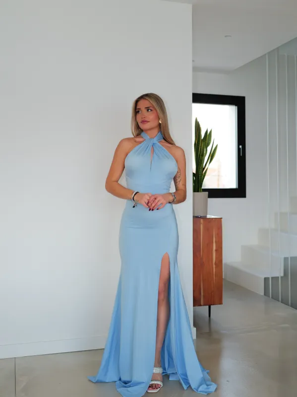 Vestido halter cruzado multi cielo sold by Sorellas