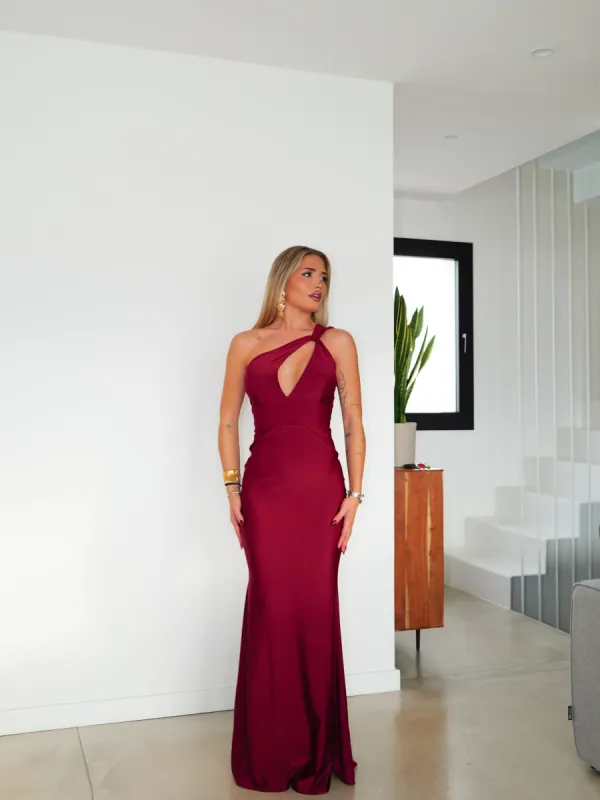 Vestido asim nudo hombro burdeos sold by Sorellas