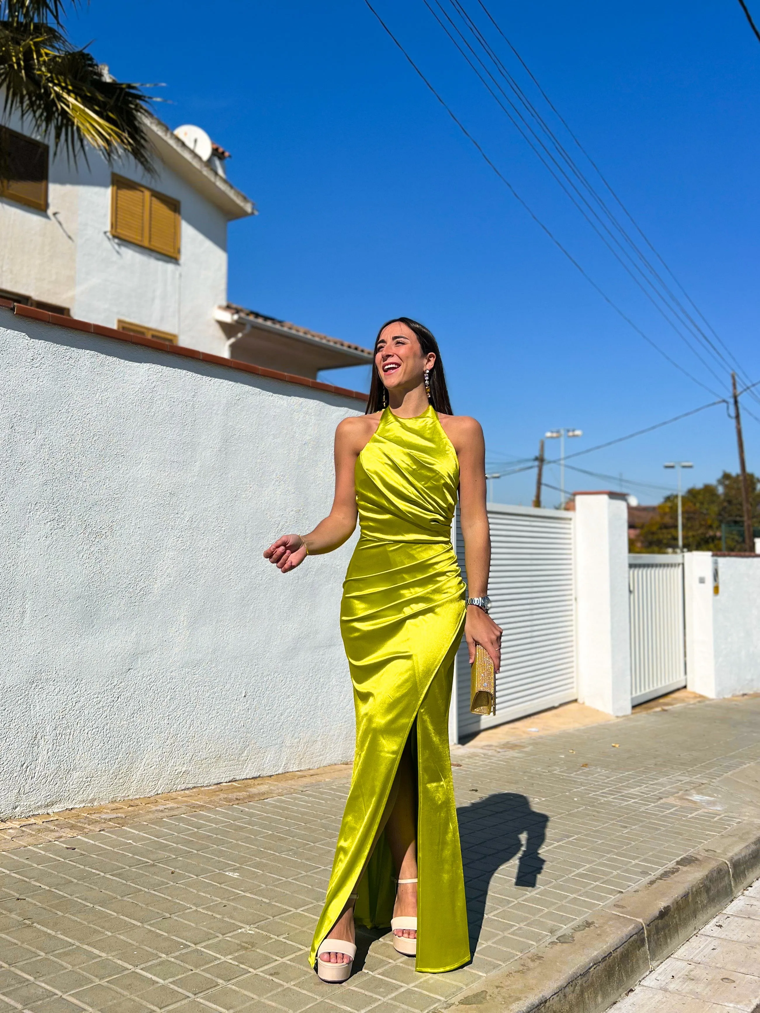 Vestido largo halter drapeado lima sold by Sorellas product image thumbnail 5