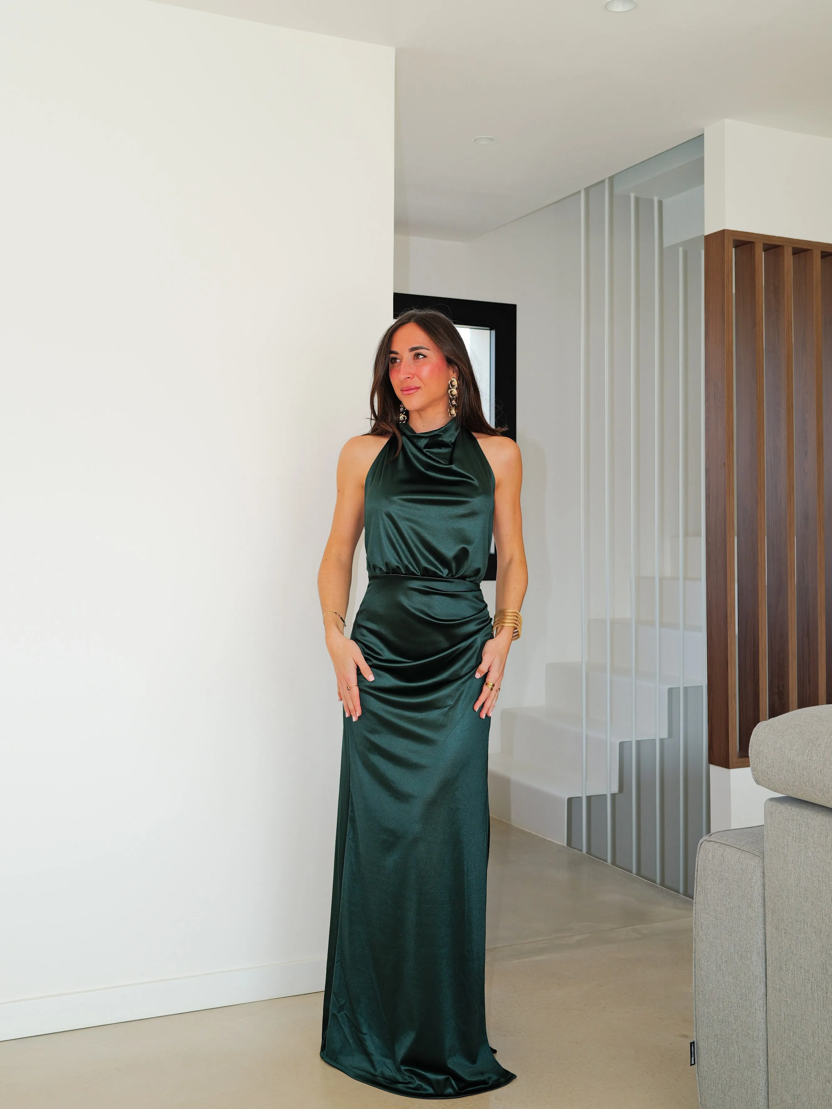 Vestido largo halter cascada satin botella sold by Sorellas product image thumbnail 5