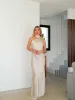 Vestido largo raso choker beige sold by Sorellas