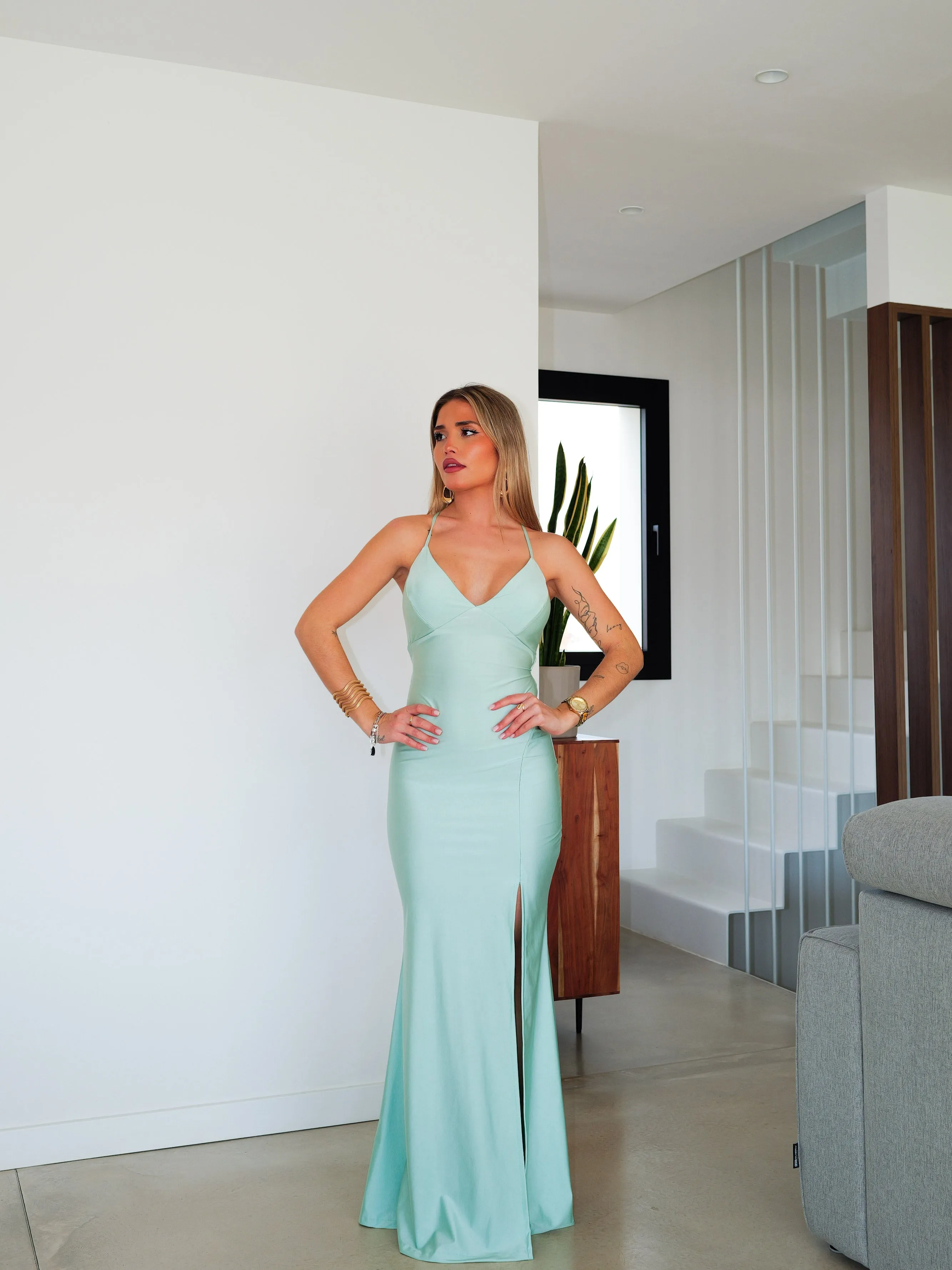 Vestido pico satin entrelazado menta sold by Sorellas product image thumbnail 5