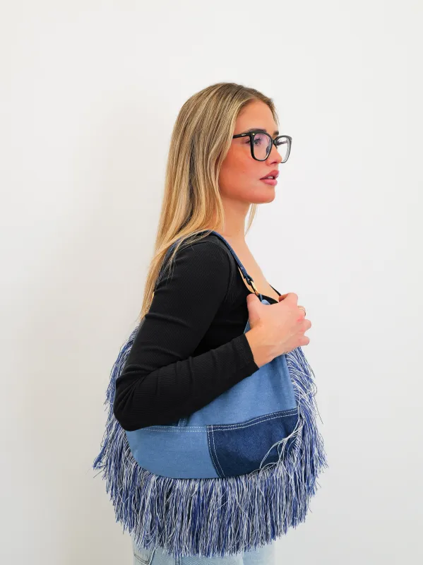 Bolso flecos denim sold by Sorellas