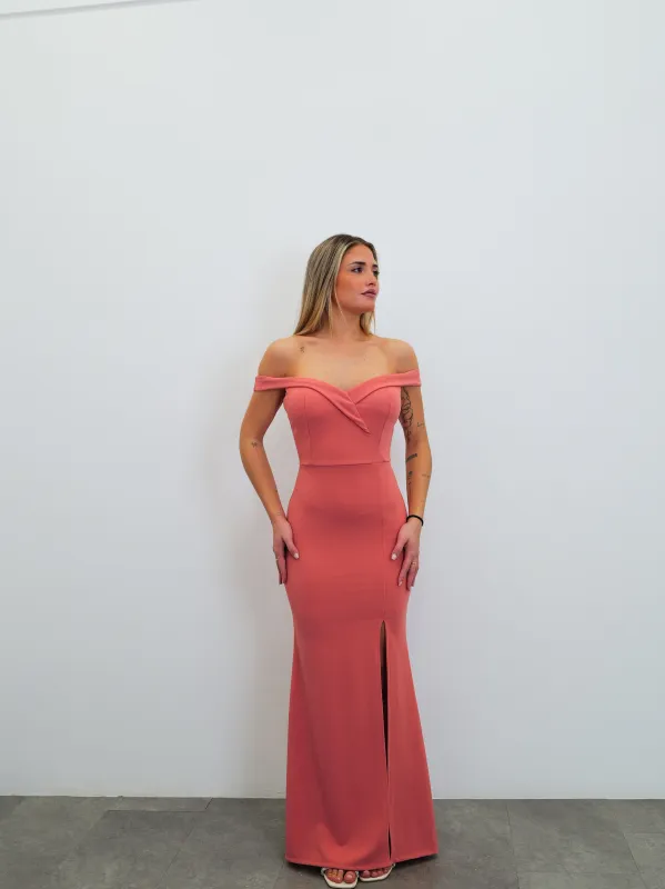 Vestido barco ajustado salmón sold by Sorellas