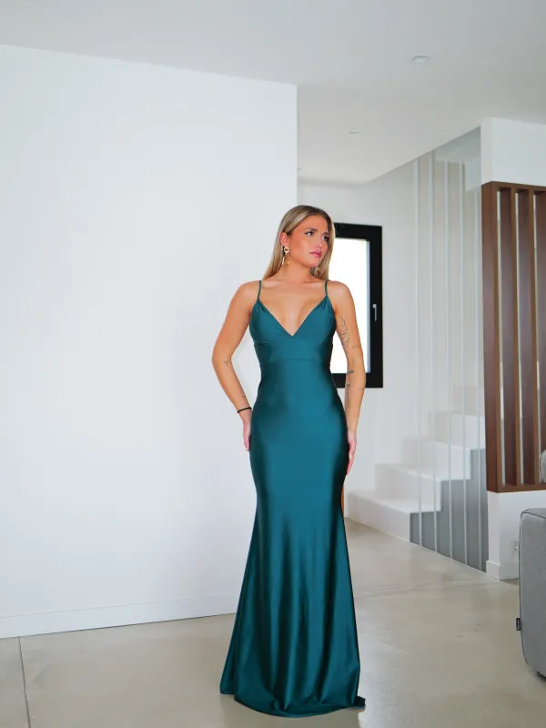 Vestido sirena tirante espalda botella sold by Sorellas