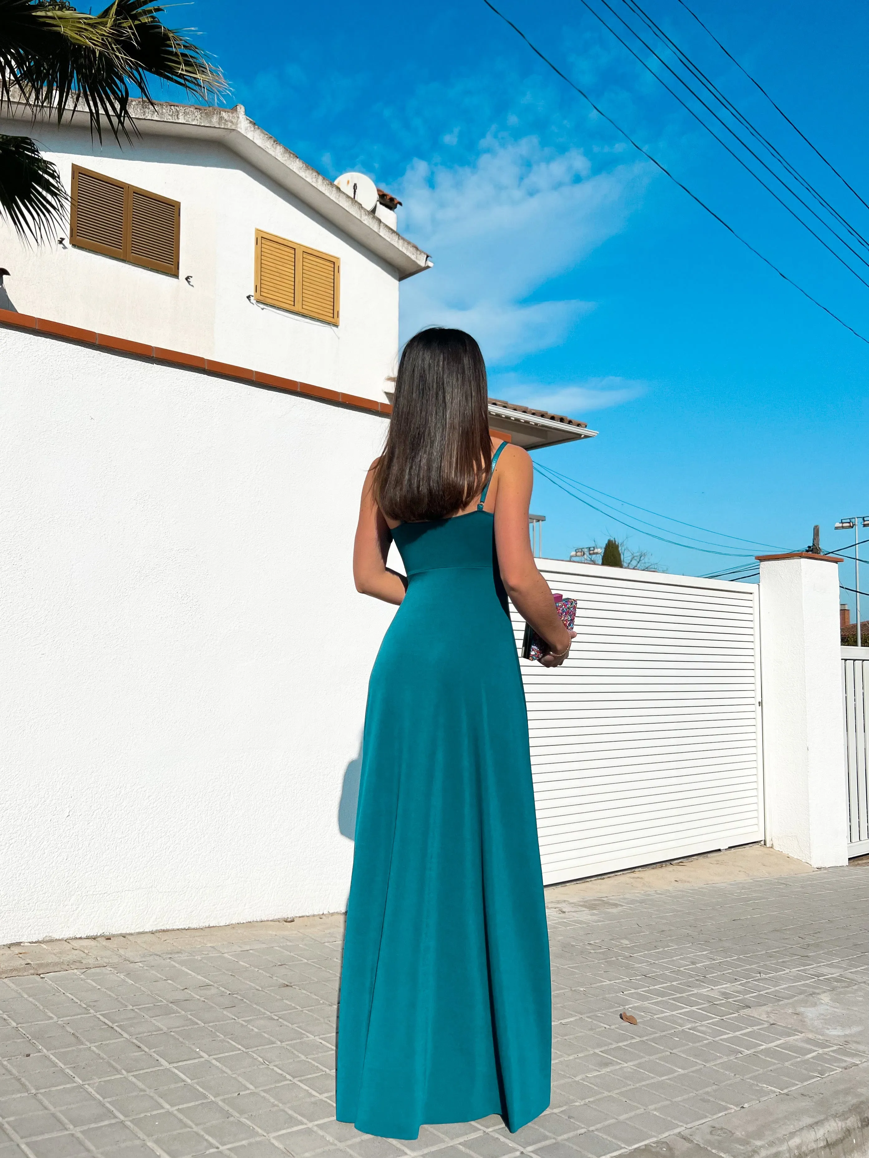 Vestido lazo pico petróleo claro sold by Sorellas product image thumbnail 3