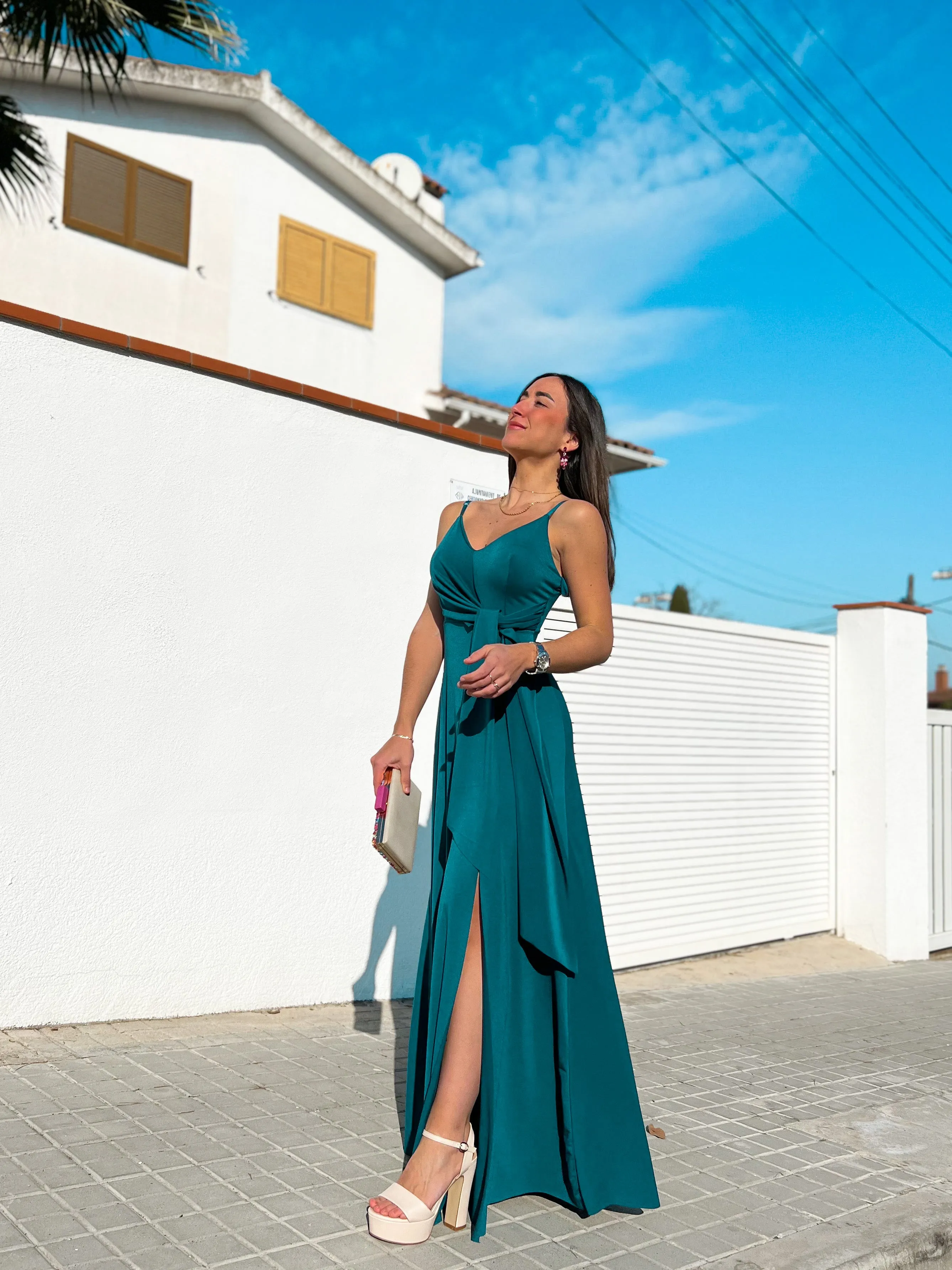 Vestido lazo pico petróleo claro sold by Sorellas product image thumbnail 4