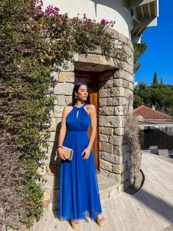 Vestido banda halter tulle azul sold by Sorellas