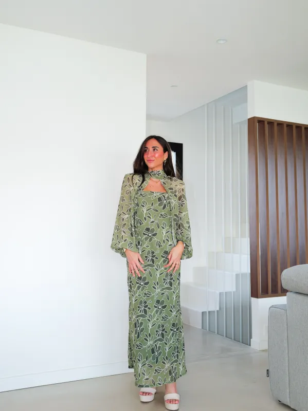 Vestido midi palabra capa gasa verde sold by Sorellas