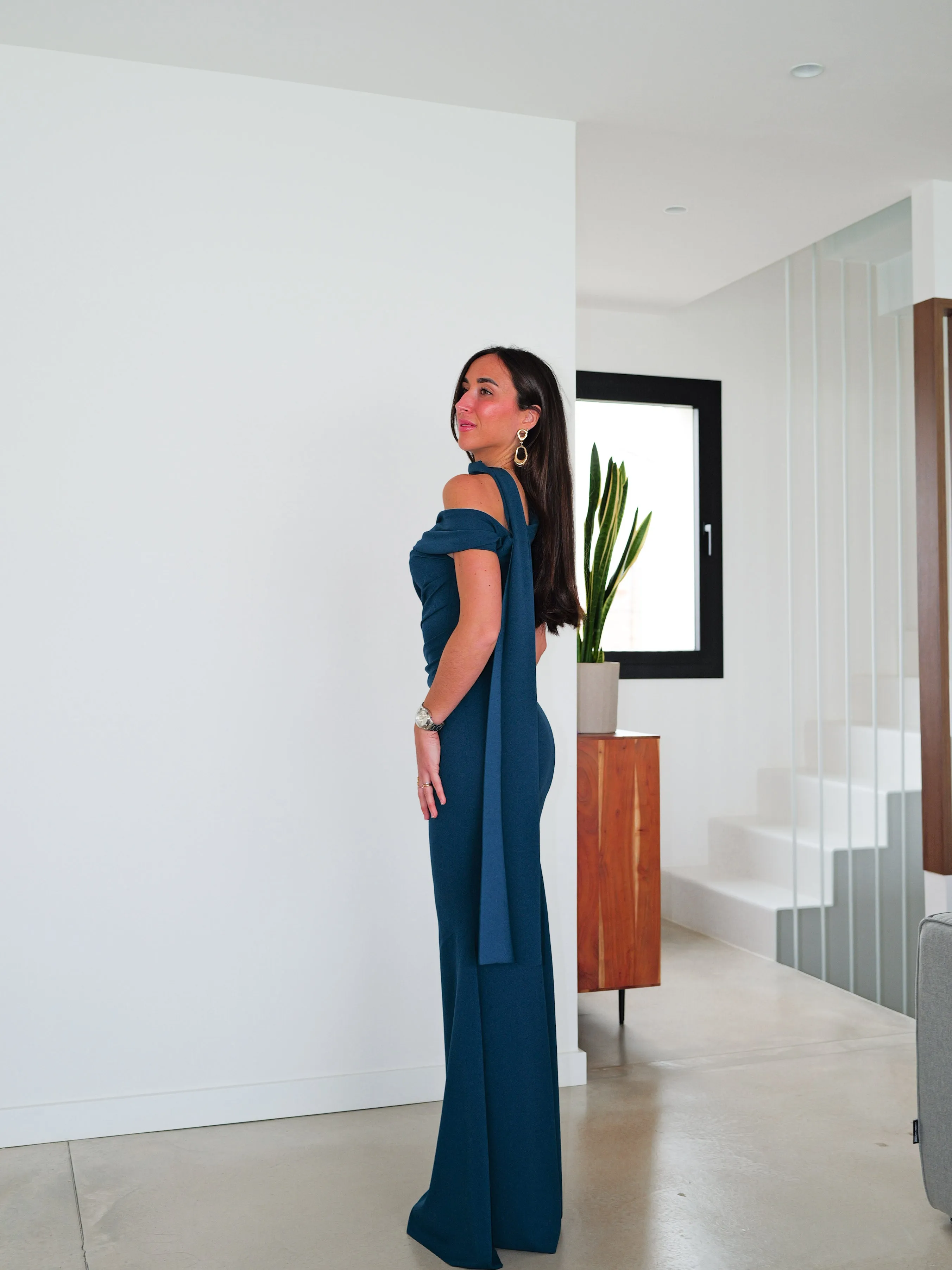 Vestido choker frunce asimétrico petróleo sold by Sorellas product image thumbnail 3