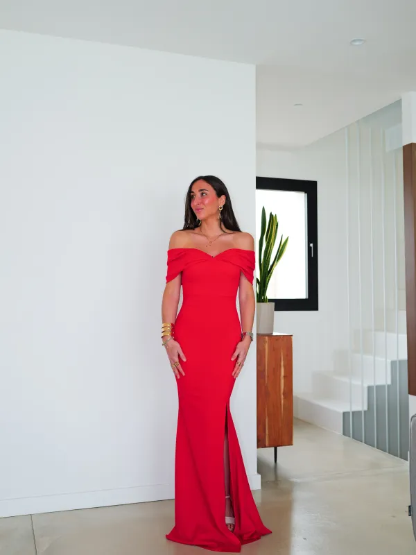 Vestido bardot efecto lazo rojo sold by Sorellas