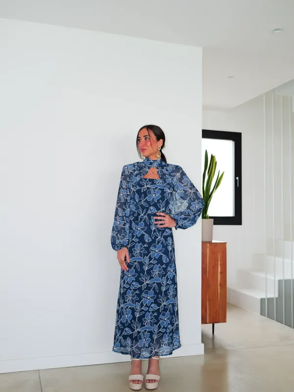 Vestido midi palabra capa gasa azul sold by Sorellas