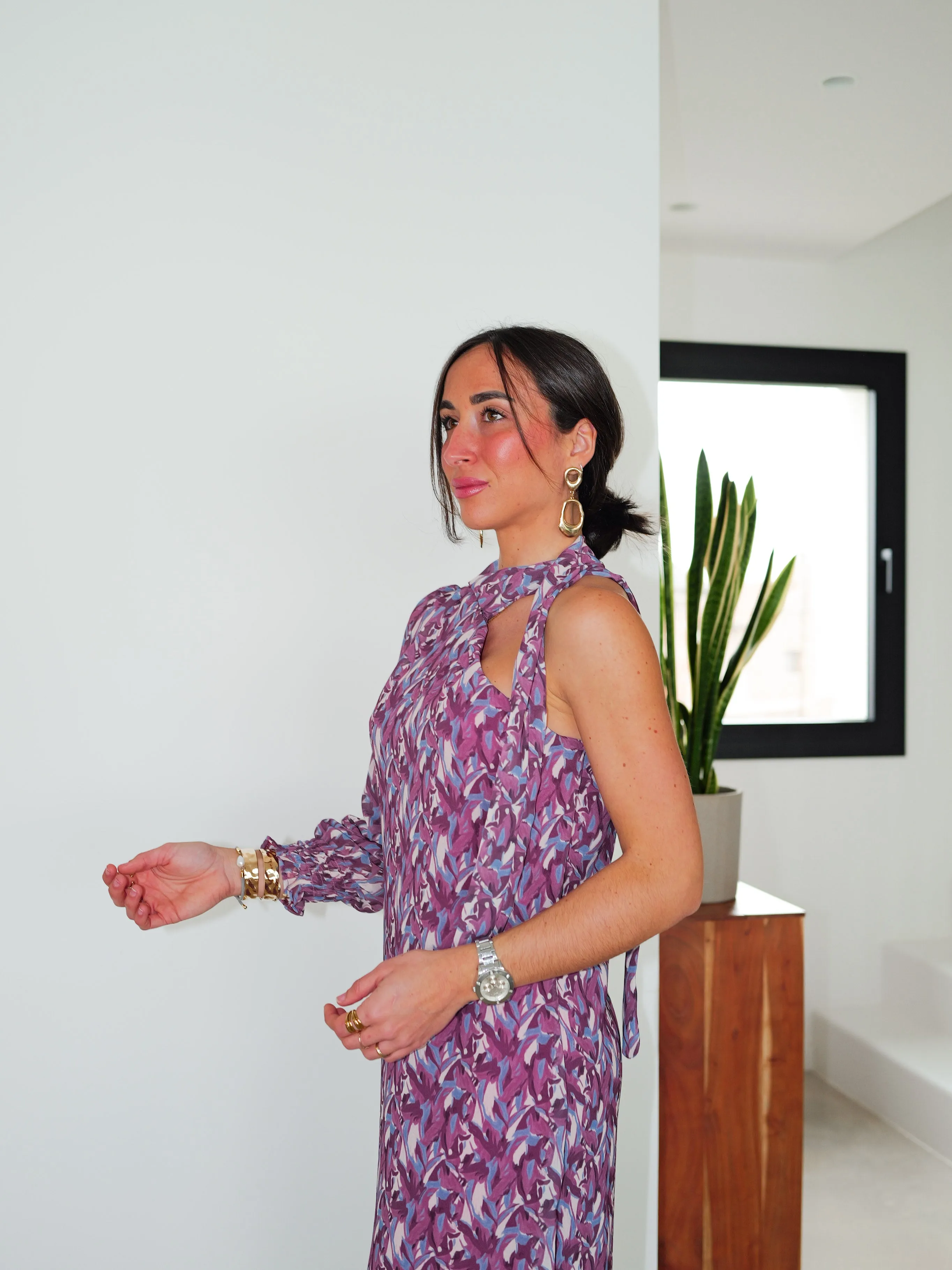 Vestido midi asim estampado choker lila sold by Sorellas product image thumbnail 5