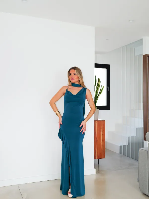 Vestido volante asim choker petróleo sold by Sorellas