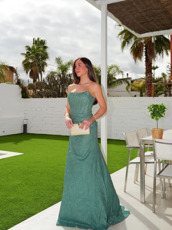 Vestido largo corsé brillos botella sold by Sorellas
