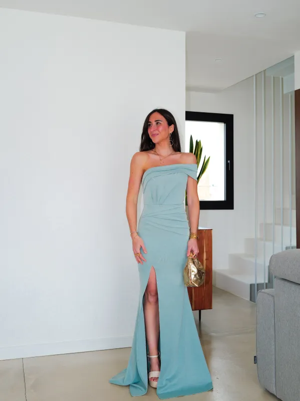 Vestido banda asimétrico fruncido menta sold by Sorellas