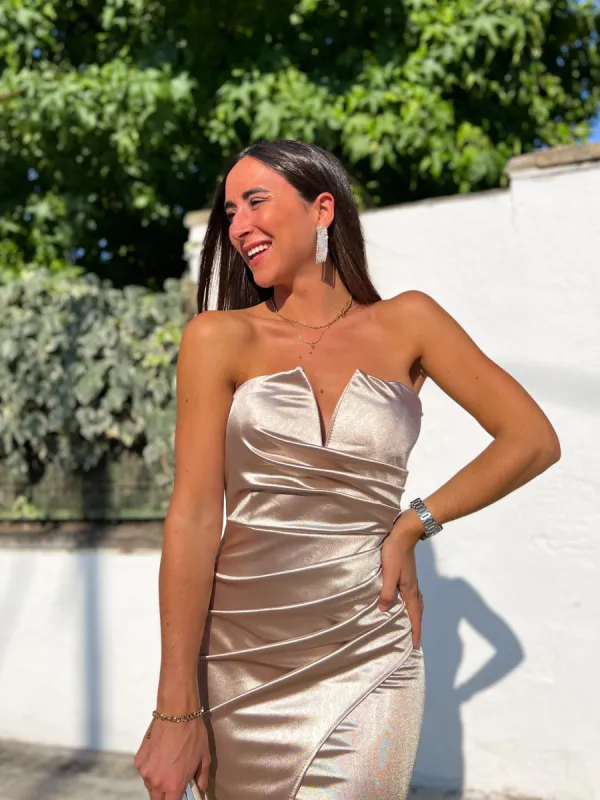 Vestido midi palabra beige sold by Sorellas