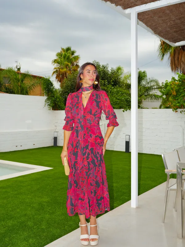 Vestido midi pico choker burdeos sold by Sorellas