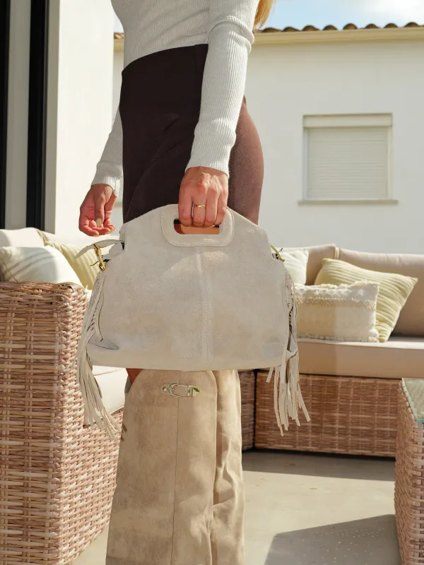 Bolso liso piel flecos beige sold by Sorellas