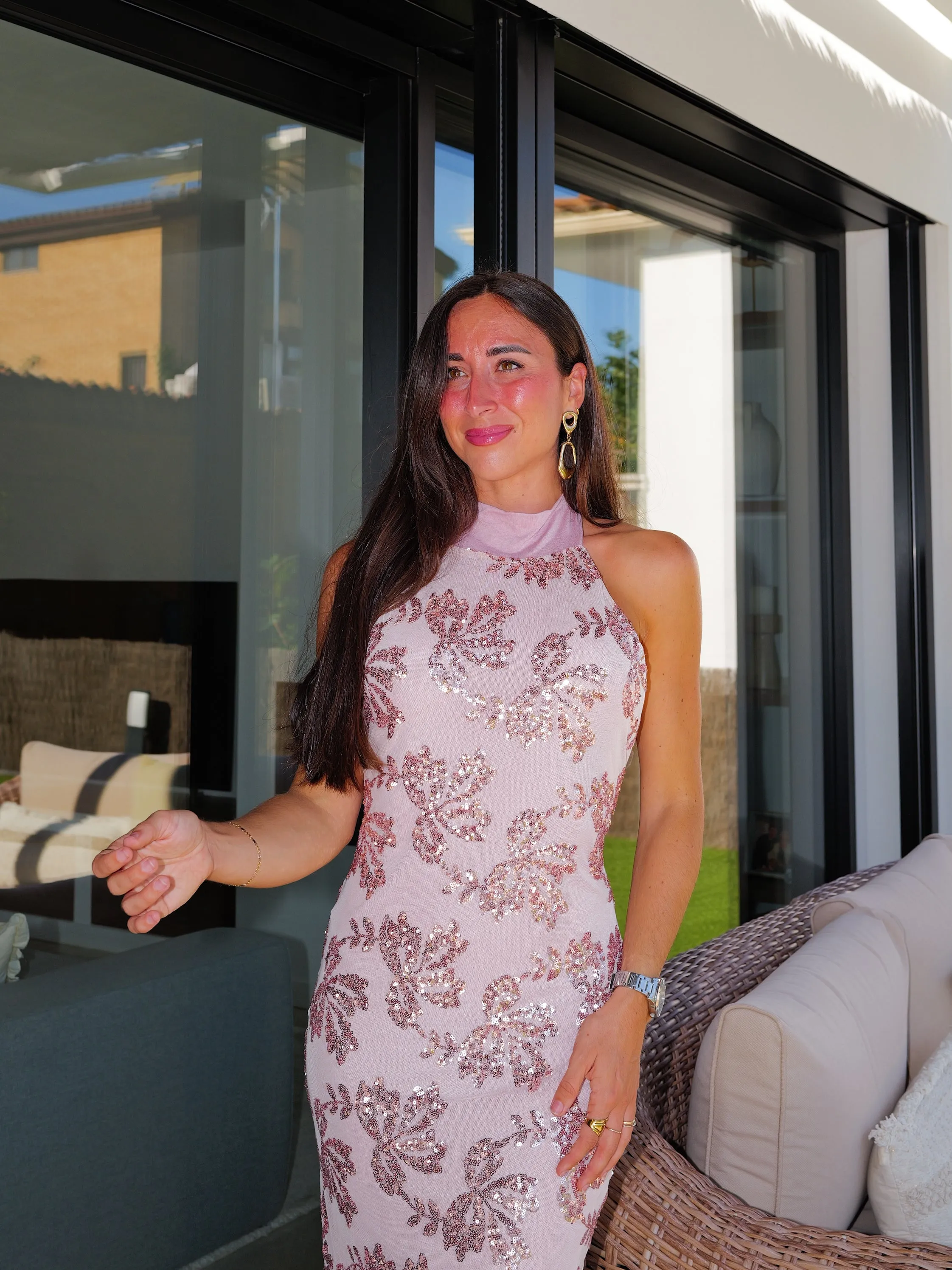 Vestido detalle tulle halter rosa sold by Sorellas product image thumbnail 3