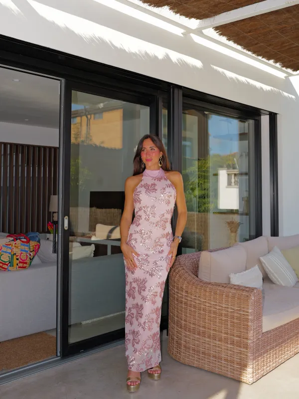 Vestido detalle tulle halter rosa sold by Sorellas