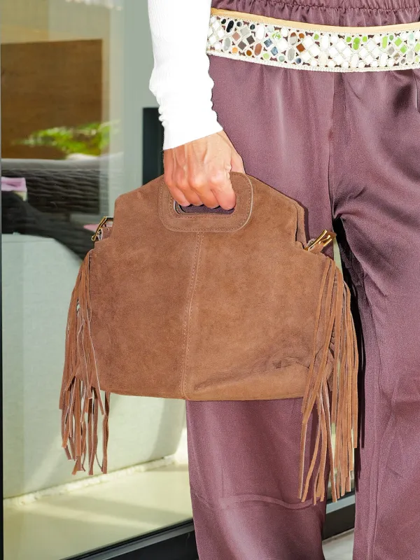 Bolso liso piel flecos chocolate sold by Sorellas