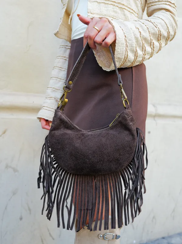 Bolso flecos piel chocolate sold by Sorellas