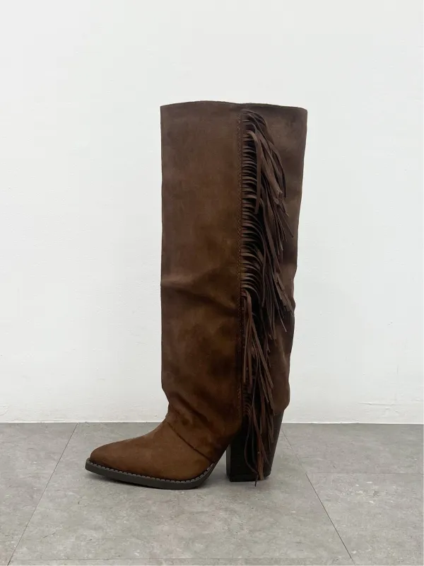 Botas cowboy flecos lateral chocolate sold by Sorellas