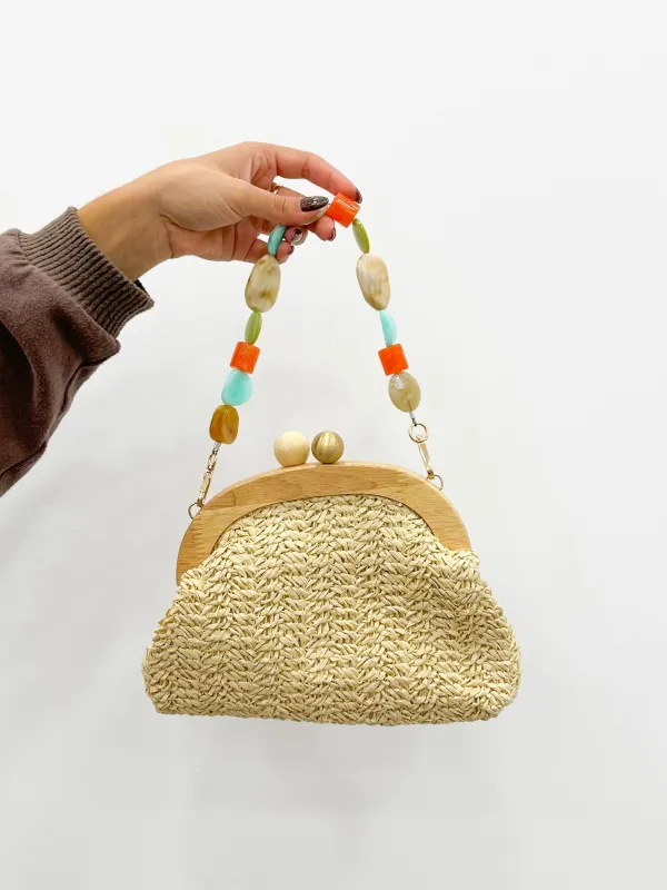 Clutch rafia abalorios piedras beige sold by Sorellas