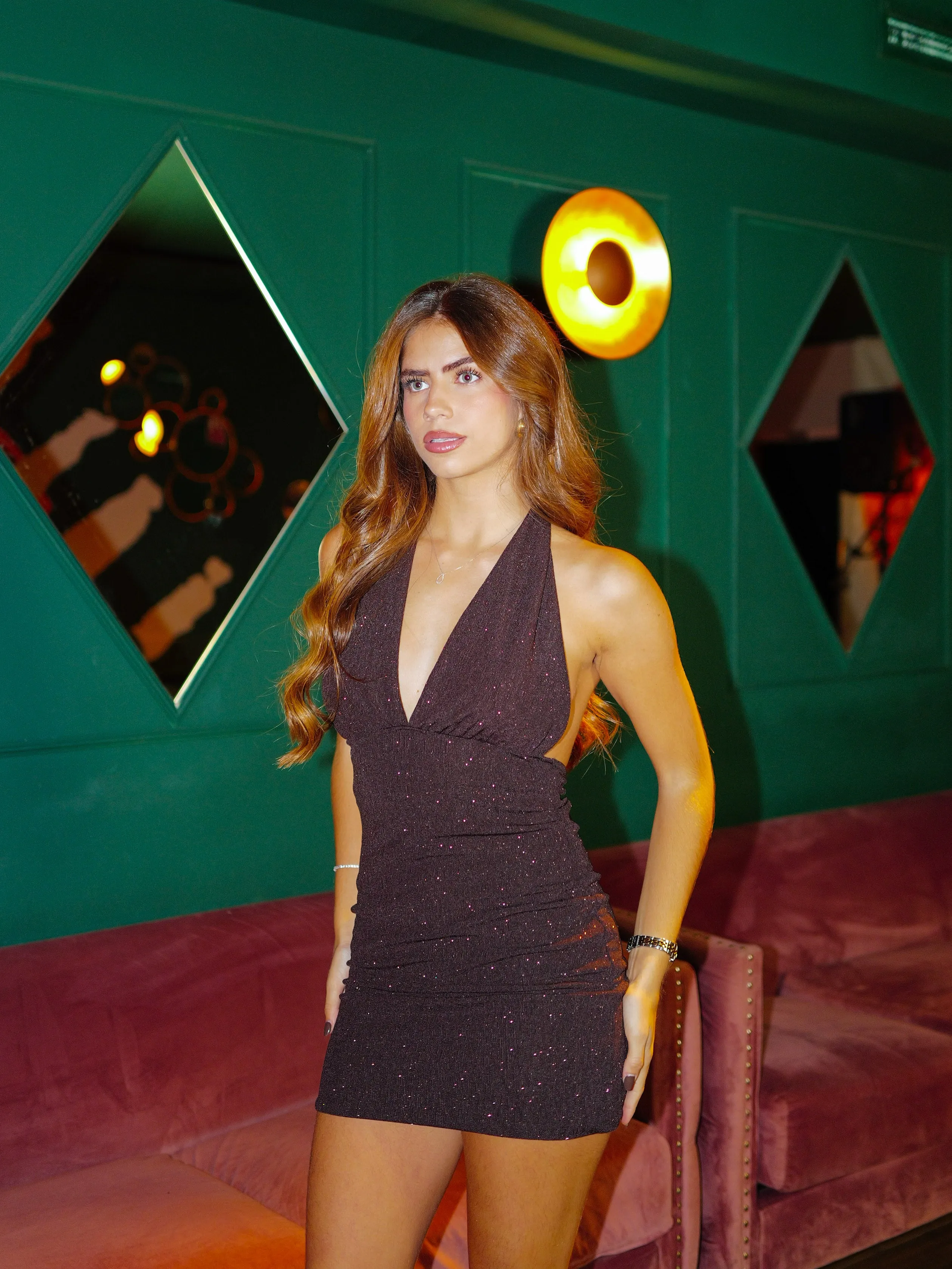 Vestido mini lurex cuello pico chocolate sold by Sorellas product image thumbnail 4