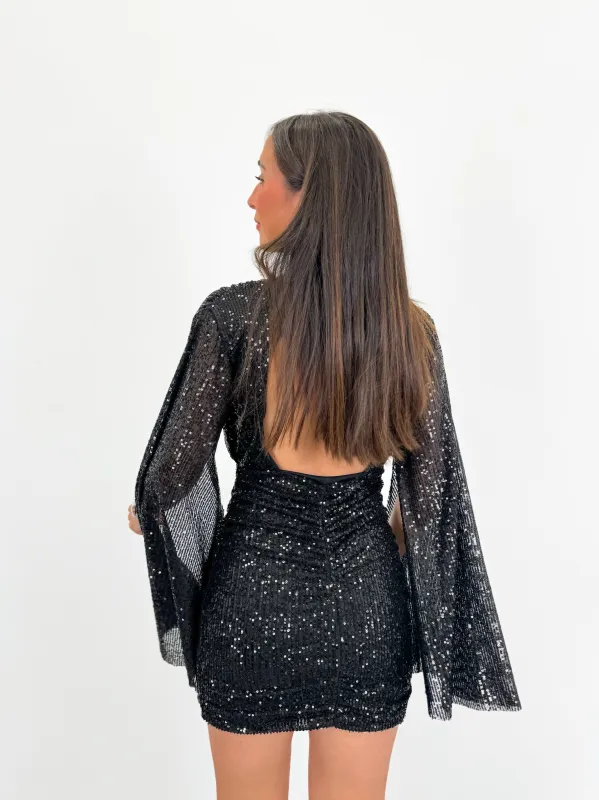 Vestido glitter mangas negro sold by Sorellas