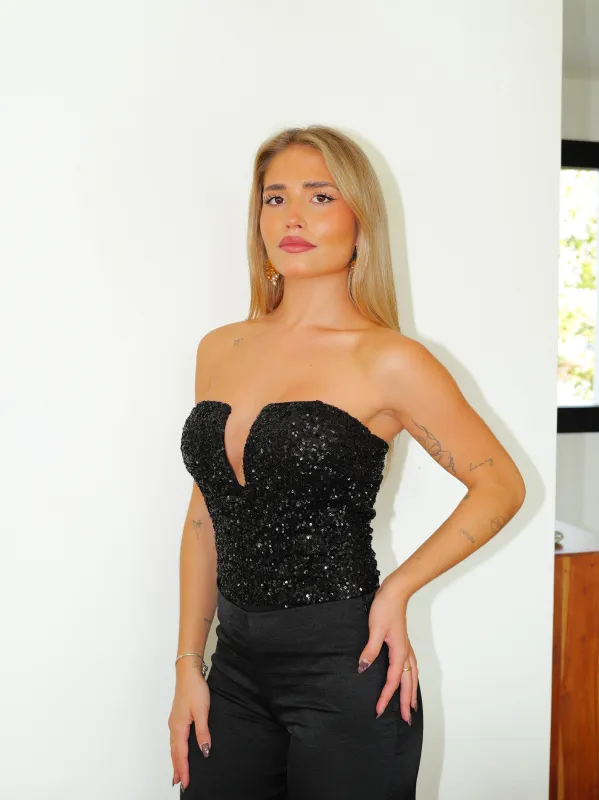 Body palabra pico lentejuelas negro sold by Sorellas