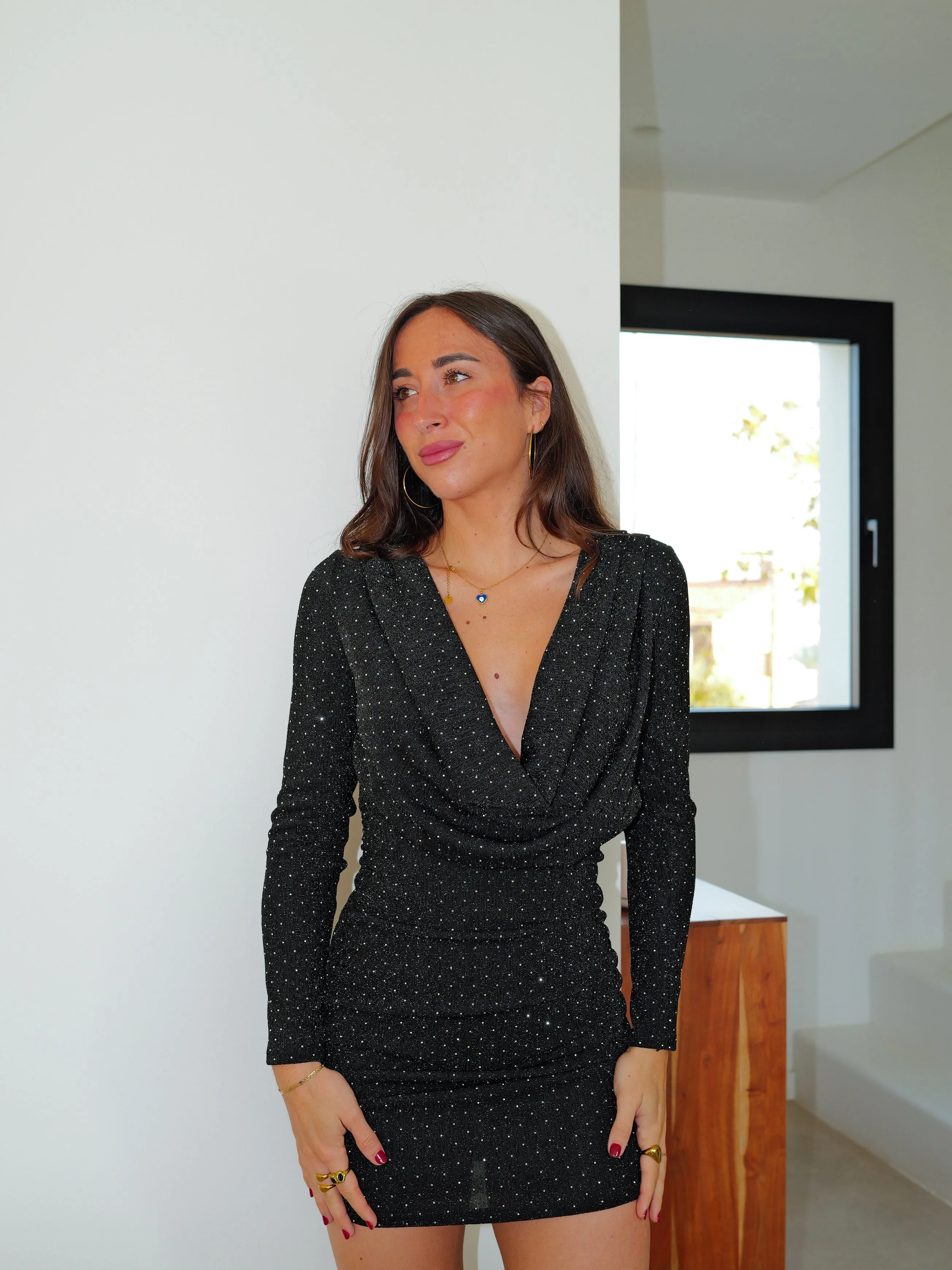 Vestido lurex mini brillos cascada negro sold by Sorellas product image thumbnail 2