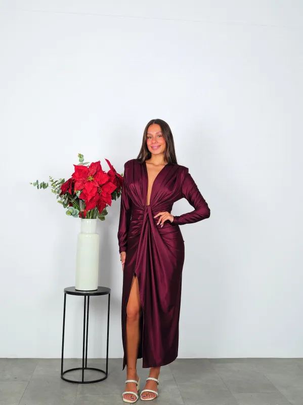 Vestido manga nudo burdeos sold by Sorellas