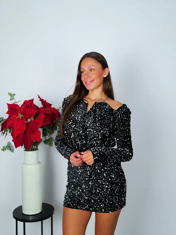 Vestido velvet lentejuelas choker dorado plata sold by Sorellas