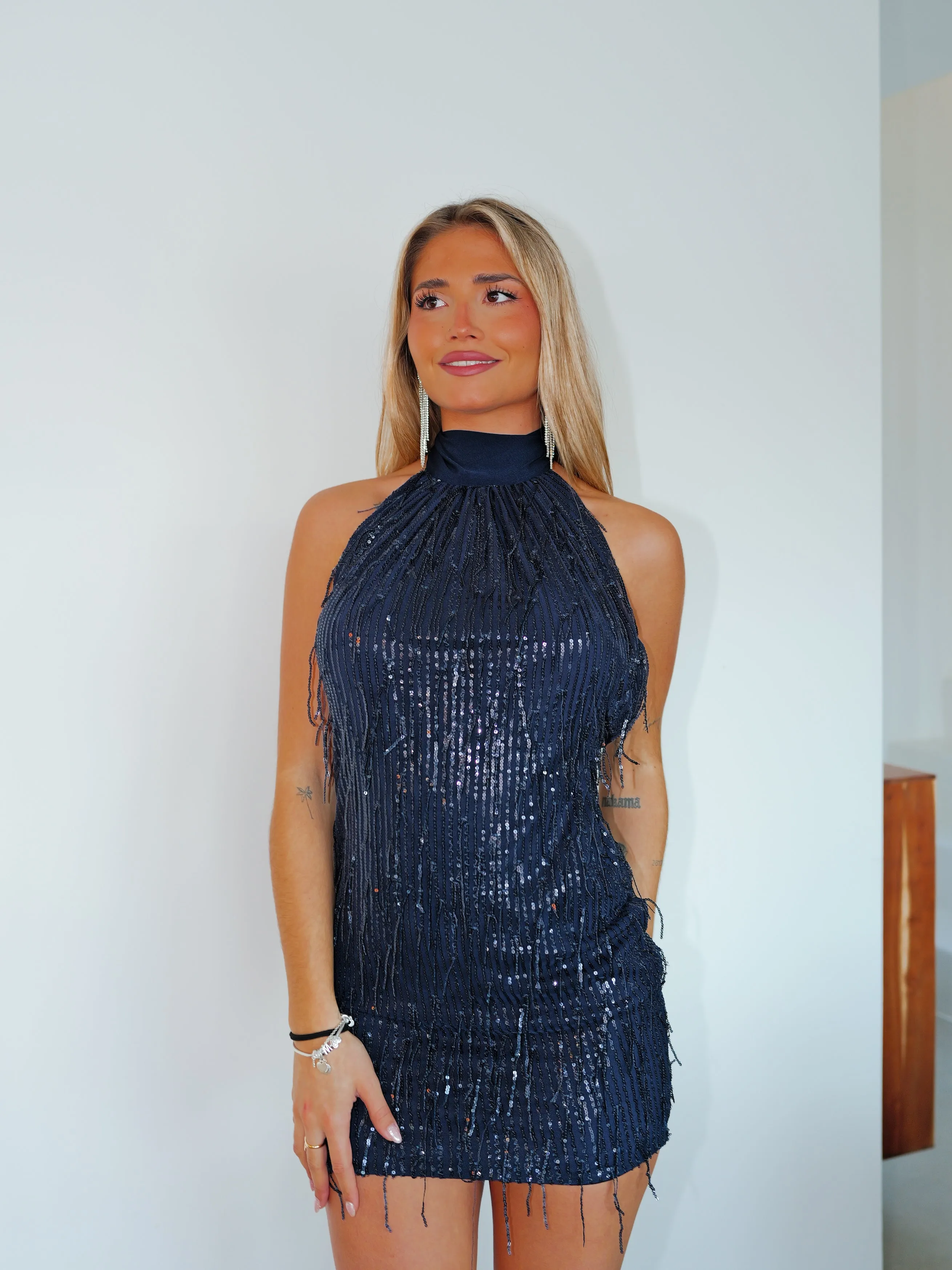 Vestido mini glitter flecos marino sold by Sorellas product image thumbnail 5