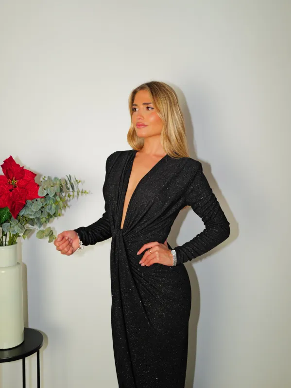 Vestido lurex escote lazo negro sold by Sorellas