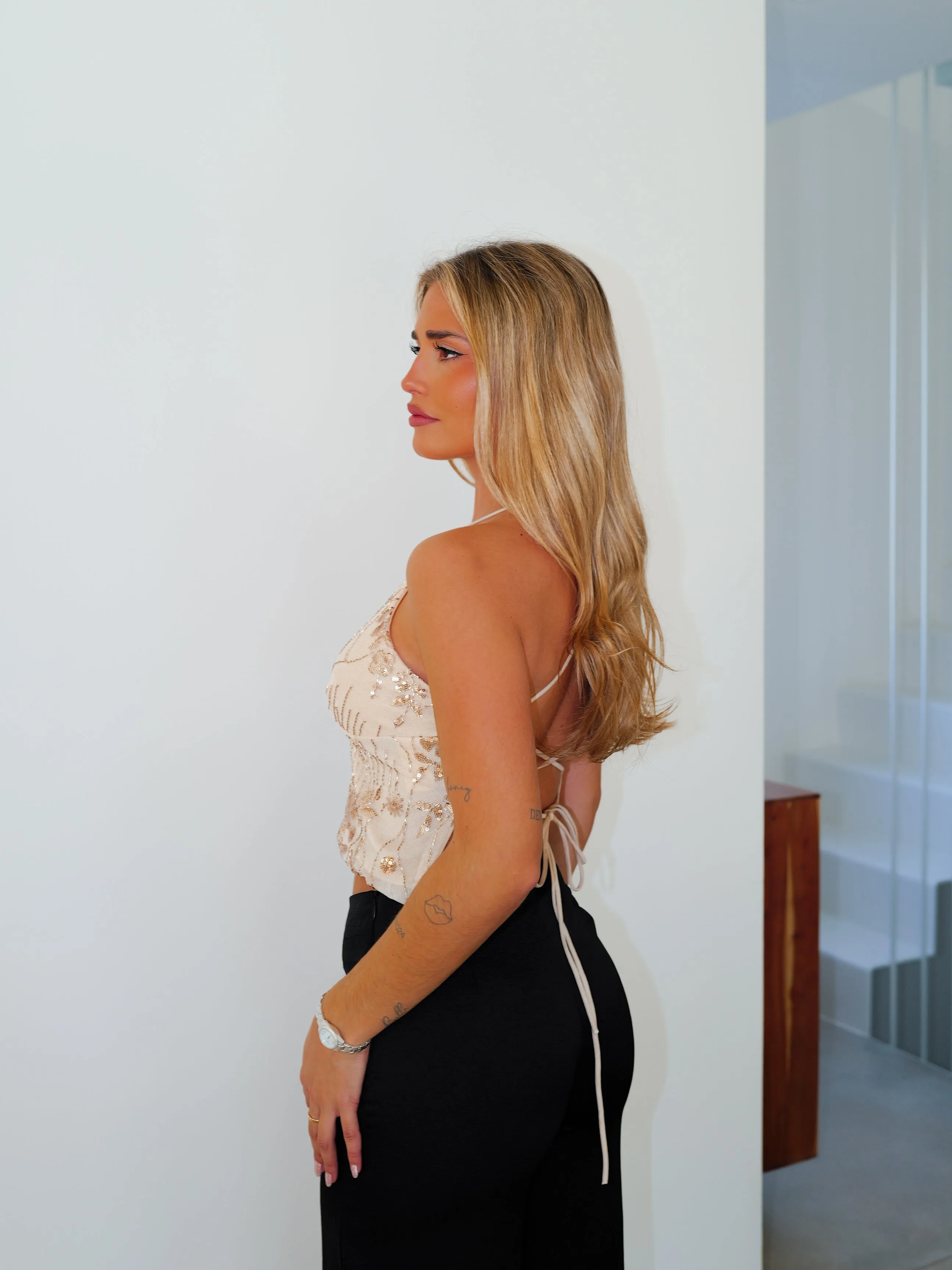 Top tulle detalles entrelazado beige sold by Sorellas product image thumbnail 4