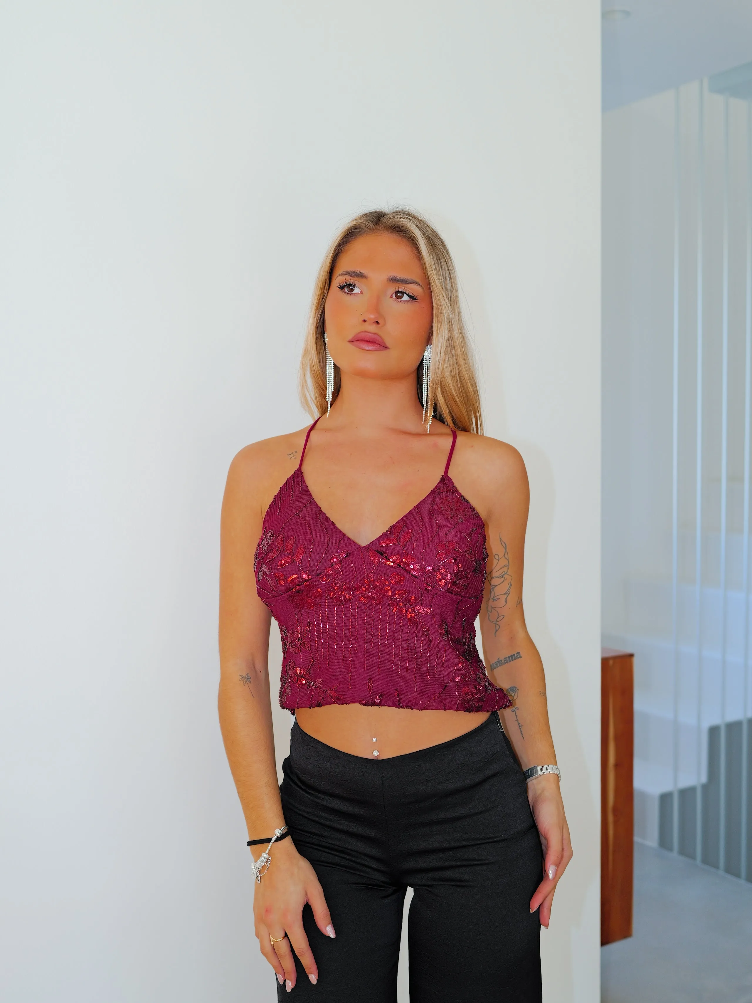 Top tulle detalles entrelazado burdeos sold by Sorellas product image thumbnail 4