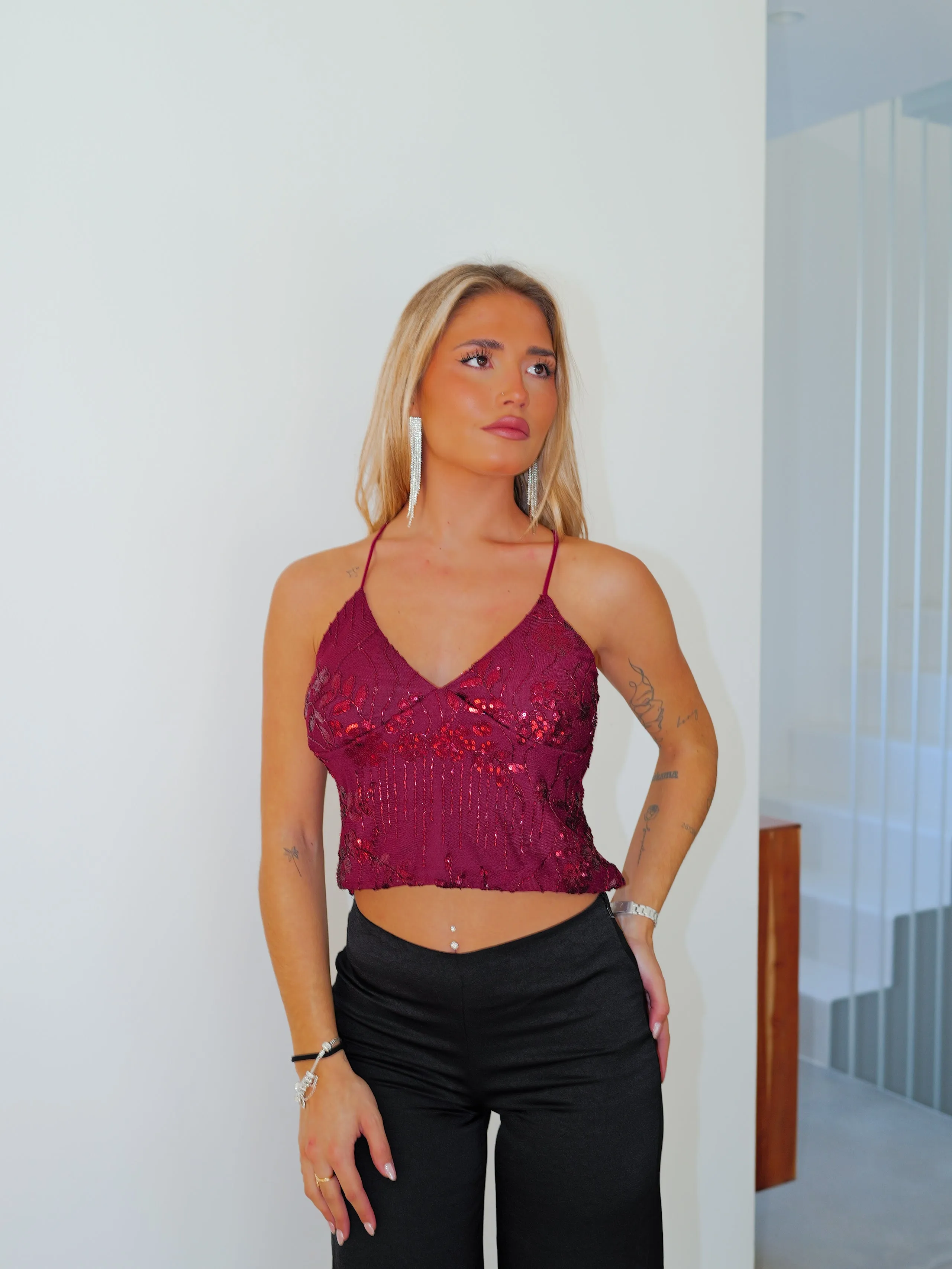 Top tulle detalles entrelazado burdeos sold by Sorellas product image thumbnail 5